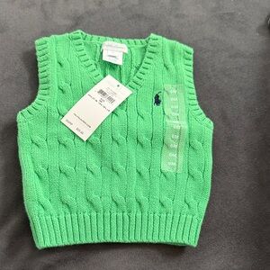 Ralph Lauren Bright Green Cable-Knit Baby Vest with Pony Logo